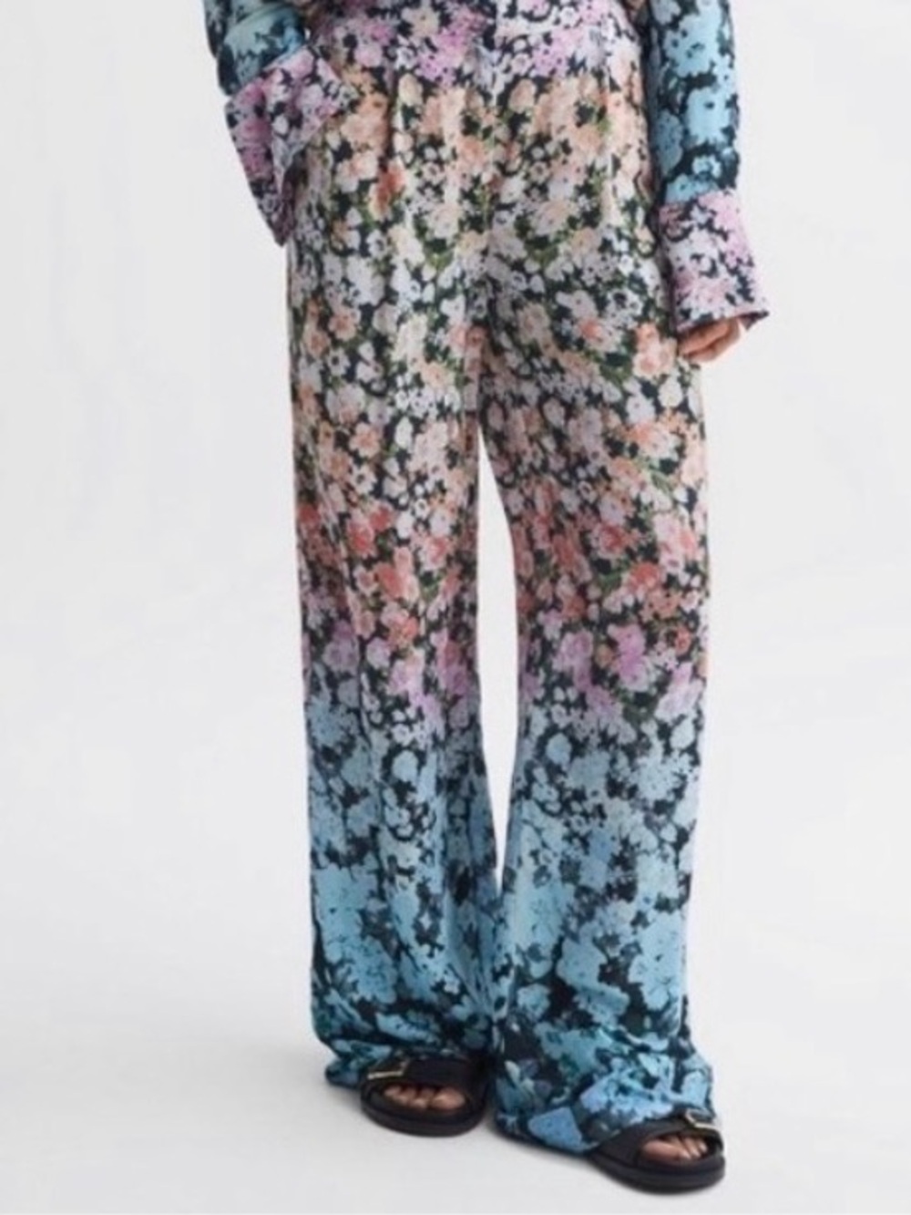 REISS Serena Ombré Floral Wide Leg Trousers Pants NWT 14